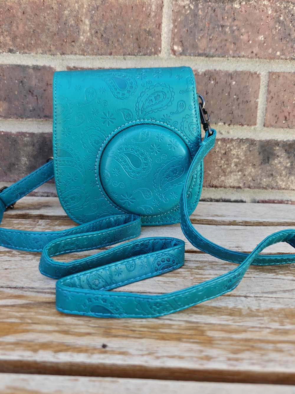Turquoise Paisley Embossed Crossbody Case For Instax Mini 8/8+/9 instant Camera